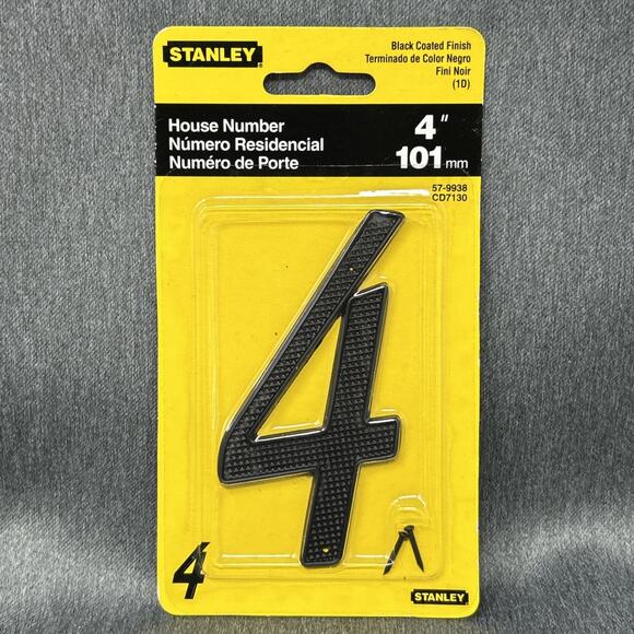 Vintage 2002 Stanley House Number 4 Black Finish 4" Metal NOS Packaged 57-9938 - Picture 1 of 7